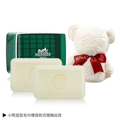 HERMES 愛馬仕 橘綠之泉香皂 50gX2+小熊毛巾禮袋-情人節獻禮