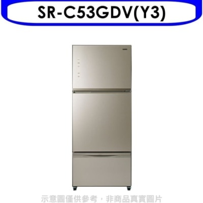 SAMPO 聲寶 聲寶【SR-C53GDV(Y3)】530公升三門變頻玻璃冰箱琉璃金