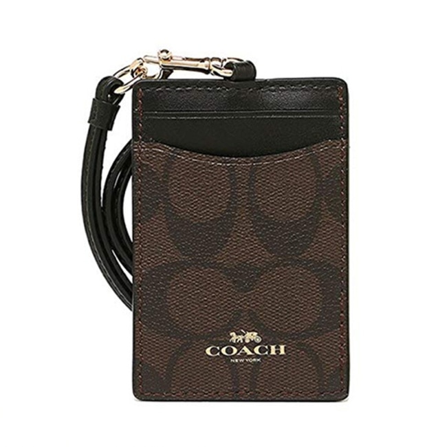 COACH LOGO馬車PVC皮革證件套票卡夾 棕色皮革x黑色 F63274 IMAA8