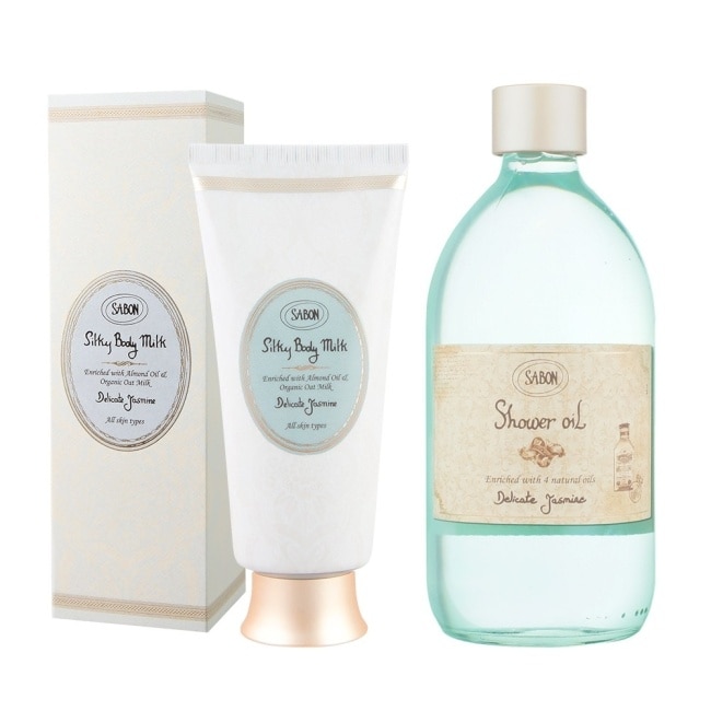 SABON 茉莉花語香氛護膚組(沐浴油500ml+絲綢身體乳200ml)_國際航空版
