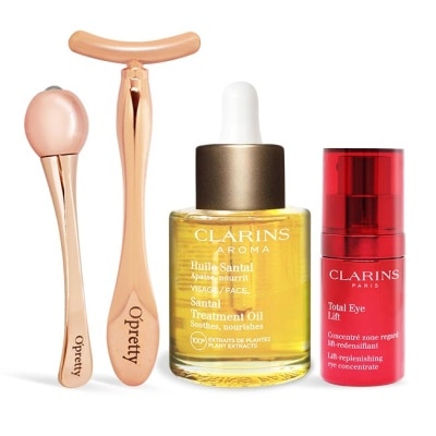 CLARINS 克蘭詩 CLARINS 克蘭詩 全面護理好氣色禮袋組[護理油30ml+眼霜15ml+臉部按摩組]