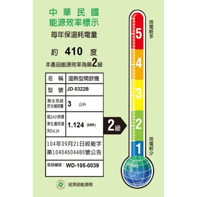 晶工牌【JD-5322B】溫度顯示溫熱開飲機開飲機