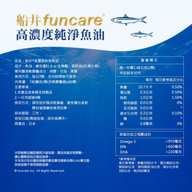 船井funcare高濃度純淨魚油60顆入