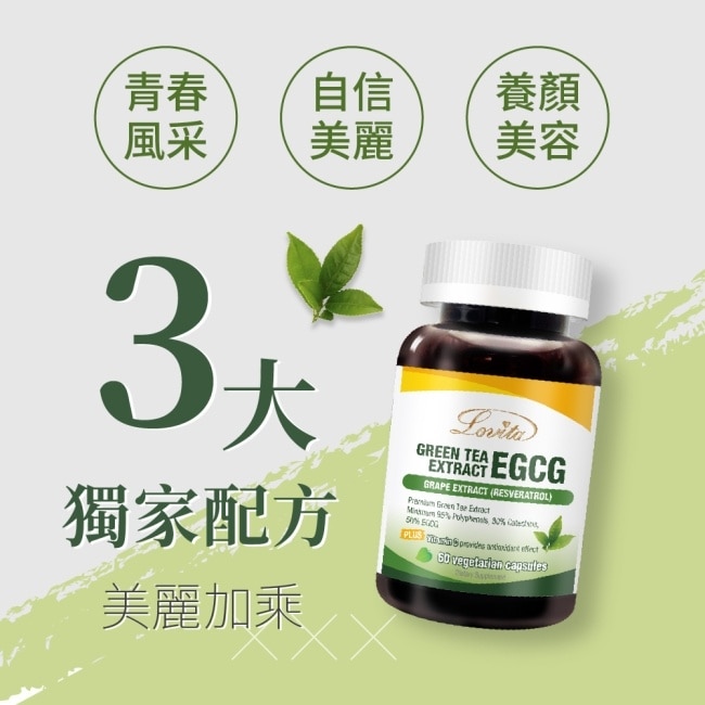 Lovita愛維他綠茶兒茶素EGCG白藜蘆醇素食膠囊 60顆(兒茶素 綠茶多酚)