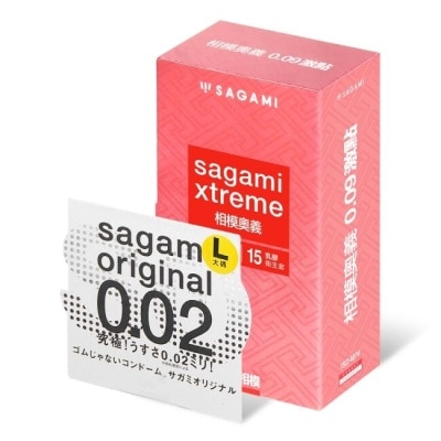 SAGAMI 相模奧義 0.09 激點乳膠保險套 15 入 + 相模元祖 0.02 大碼裝 PU 保險套 1 入