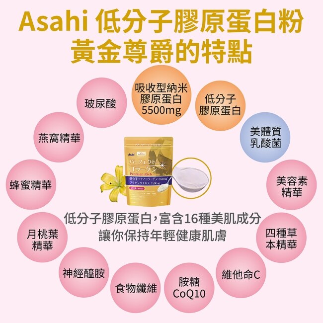 【日本 Asahi】朝日神經醯胺膠原蛋白+玻尿酸Q10粉黃金尊爵三入組