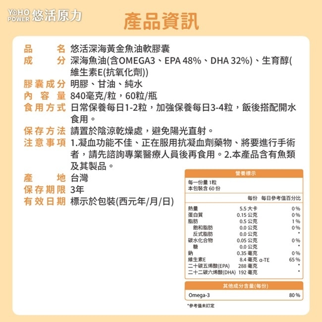 悠活原力深海黃金魚油軟膠囊60粒