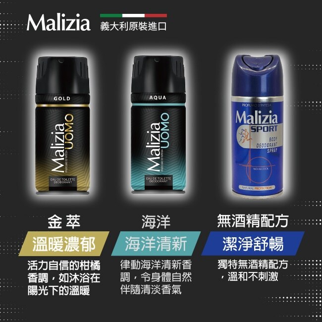 瑪莉吉亞 Malizia 男士體香噴霧 海洋 150ML