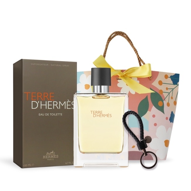 HERMES 愛馬仕 大地男性淡香水祝福禮[香水100ml+手工編織鑰匙扣+禮袋]-國際航空版