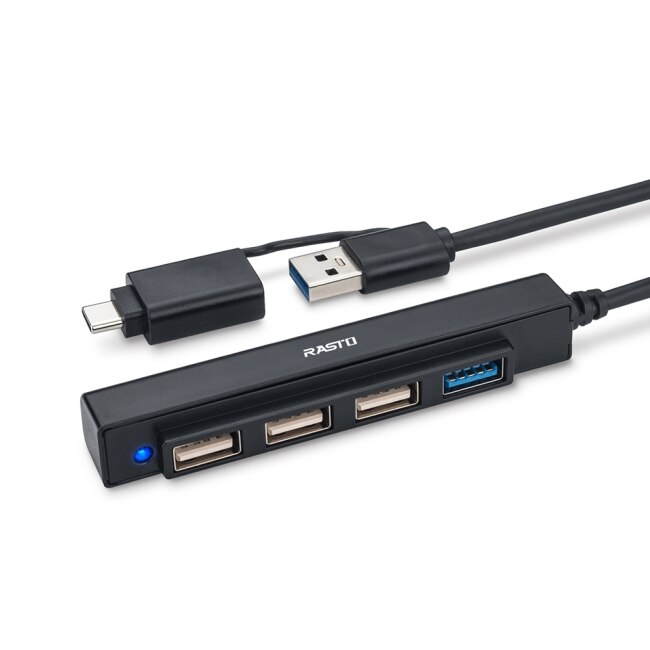 RASTO RH11 長線型USB 3.2 Hub 4孔集線器1M+Type C雙接頭