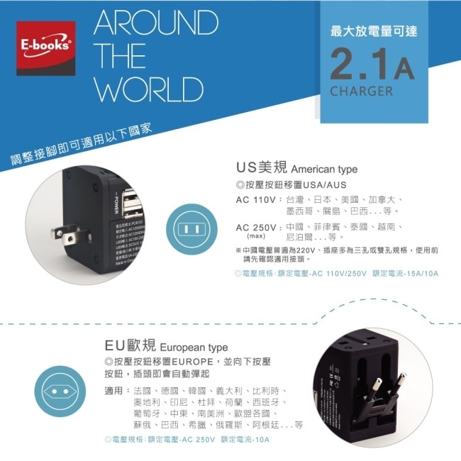 E-books B70 雙孔USB萬國旅行轉接頭充電器 image