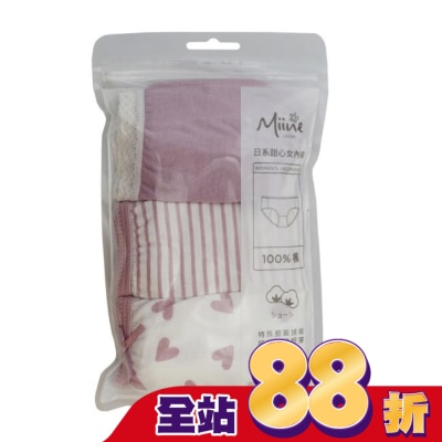 Miine Miine 日系甜心女內褲3入組-M【顏色隨機出貨】