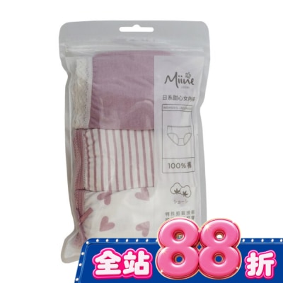 Miine - Miine 日系甜心女內褲3入組-M【顏色隨機出貨】 image