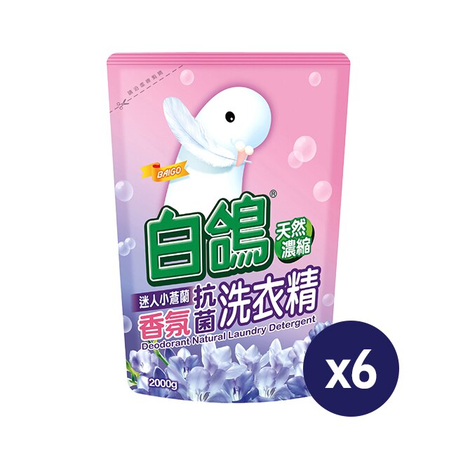 白鴿迷人小蒼蘭香氛抗菌洗衣精補充包2000g(6入)-箱購