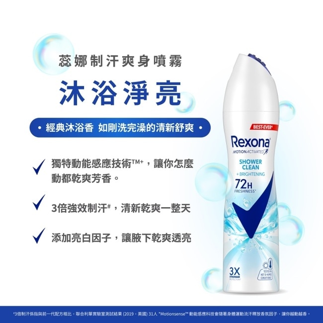 【蕊娜 Rexona】蕊娜制汗爽身噴霧-沐浴淨亮 135ML