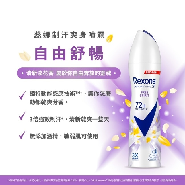 【蕊娜 Rexona】蕊娜制汗爽身噴霧-自由舒暢 135ML