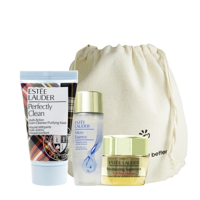 Estee Lauder 雅詩蘭黛細緻潔面乳30ml+原生露30ml+膠原霜15ml+袋