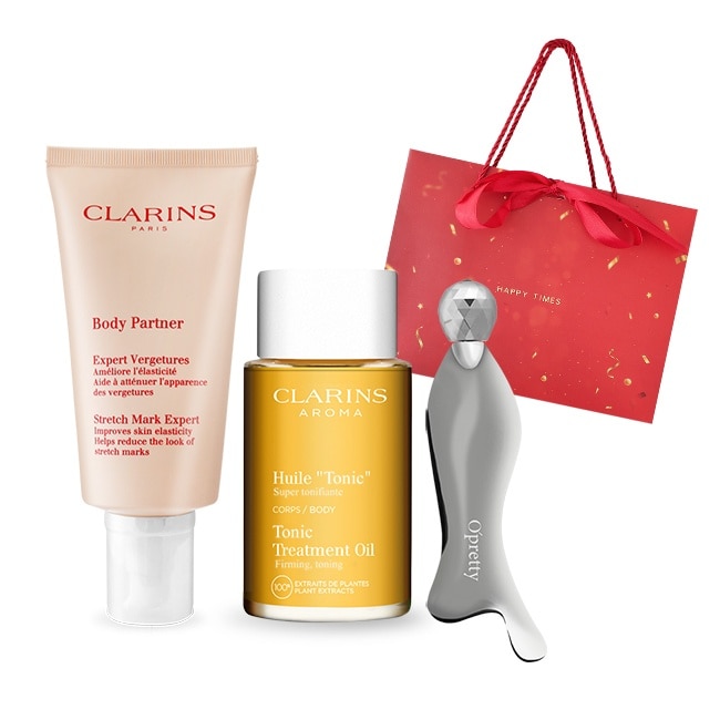 CLARINS 克蘭詩 孕婦宛若新生調和按摩組[撫紋霜+護理油+按摩器+禮袋]-國際航空版