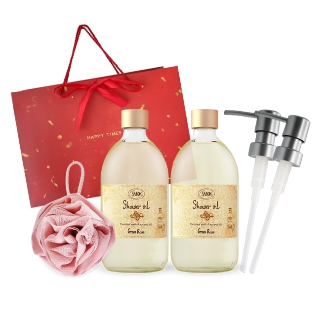 SABON 雙瓶沐浴油(500ml)送玫瑰沐浴球- 以色列綠玫瑰X2-國際航空版