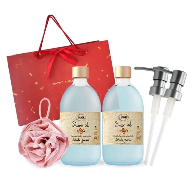 SABON 雙瓶沐浴油(500ml)送玫瑰沐浴球-茉莉花語X2-國際航空版