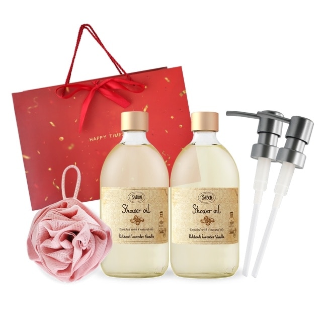 SABON 雙瓶沐浴油(500ml)送玫瑰沐浴球-經典P-L-VX2-國際航空版