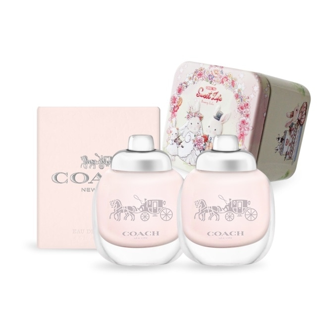 COACH 時尚經典女性淡香水情人節愛心祝福淡香水禮盒(4.5mlX2)+祝福鐵盒-專櫃公司貨