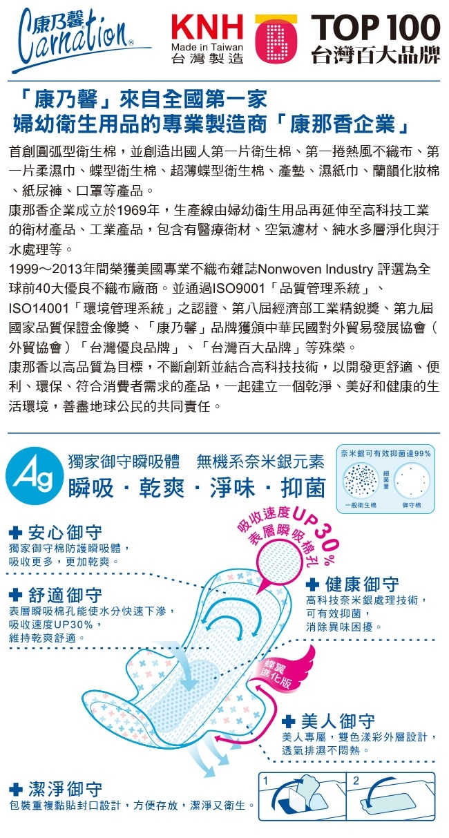 康乃馨 御守棉超薄日用量多型 8片2包入 25.5cm【屈臣氏】