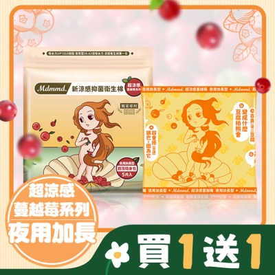 MDMMD Mdmmd.新涼感抑菌衛生棉(超涼感)-夜用加長型【蔓越莓】41cm / 5片