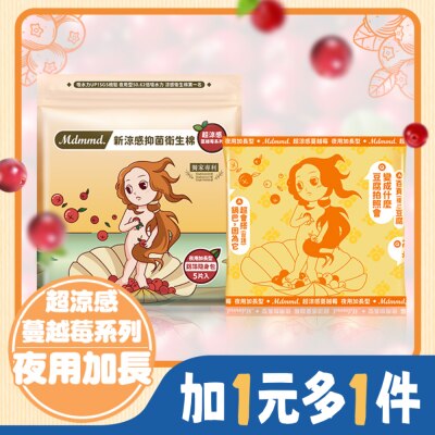 Mdmmd Mdmmd.新涼感抑菌衛生棉(超涼感)-夜用加長型【蔓越莓】41cm / 5片