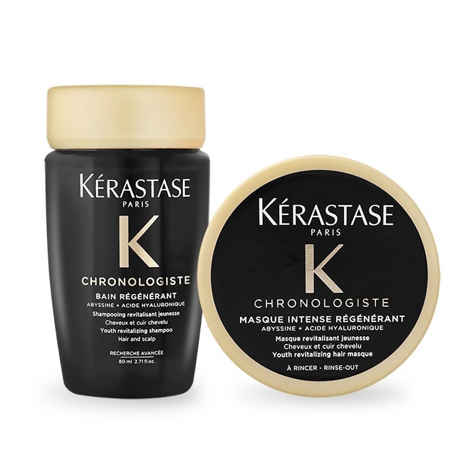 KERASTASE 卡詩 黑鑽極萃逆時洗護超值組-髮浴+髮膜-國際航空版