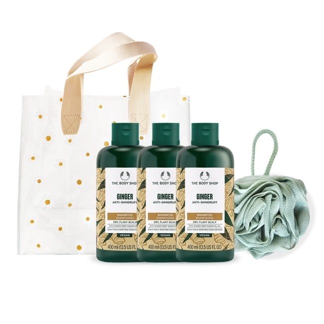 THE BODY SHOP 薑根鏗活調理洗髮精春季限定禮【(400ml)X3+玫瑰沐浴球】贈精美禮袋
