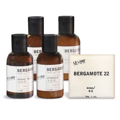 LELABO Le Labo Bergamote 22佛手柑旅行5件組[洗髮精+潤髮乳+沐浴乳+身體乳+香皂]-國際航空版