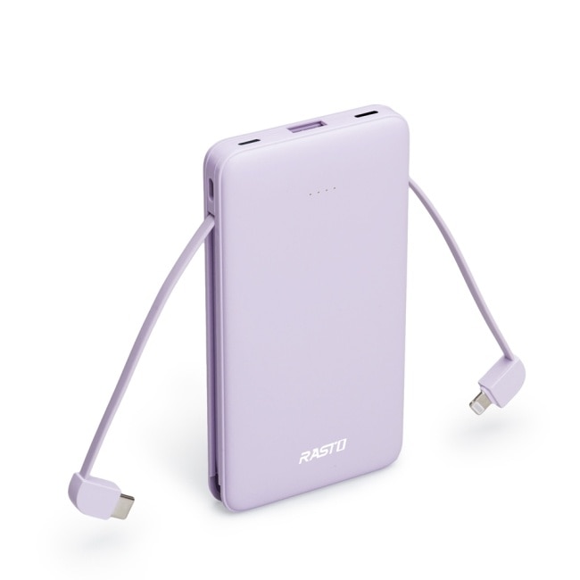 【台灣製造】RASTO RB34 自帶雙線三輸出快充版行動電源-紫