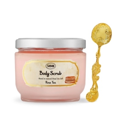 SABON SABON 玫瑰茶語身體磨砂膏(600g)-國際航空版附金湯匙