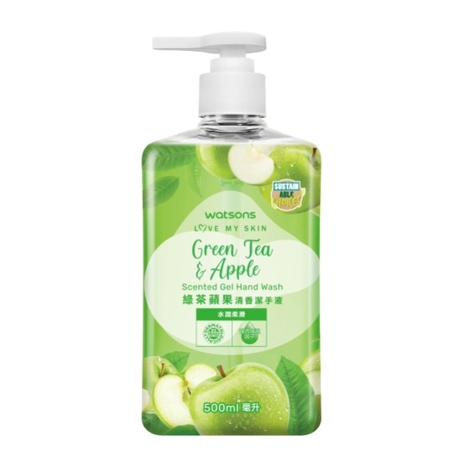 屈臣氏綠茶蘋果清香潔手液500ml-12瓶/箱﹘箱購