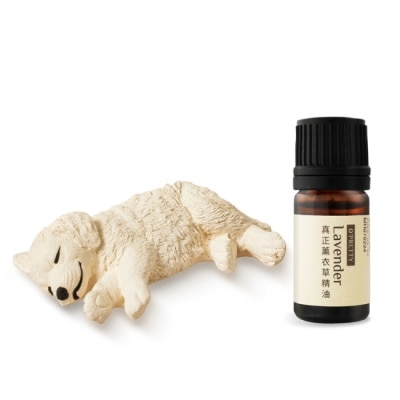 OPRETTY O’Pretty 歐沛媞 室內/車用 香氛擴香黃金獵犬擴香石擺飾-淺棕/白色+真正薰衣草草本精油(5ml)