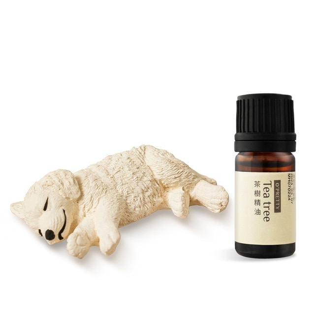 O’Pretty 歐沛媞 室內/車用 香氛擴香黃金獵犬擴香石擺飾-淺棕/白色+茶樹草本精油(5ml)