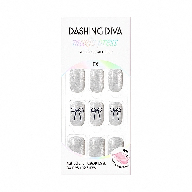 Dashing Diva/F 時尚潮流美甲片-銀色蝴蝶結-30片