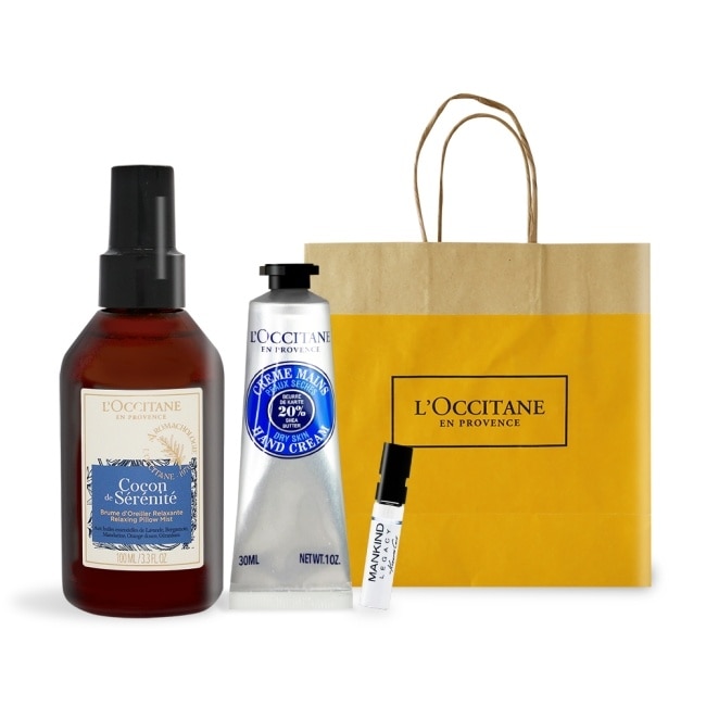 L’OCCITANE 歐舒丹 南法香氛舒眠組[紓壓枕巾香氛噴霧100ml+乳油木護手霜30ml]-國際航空版