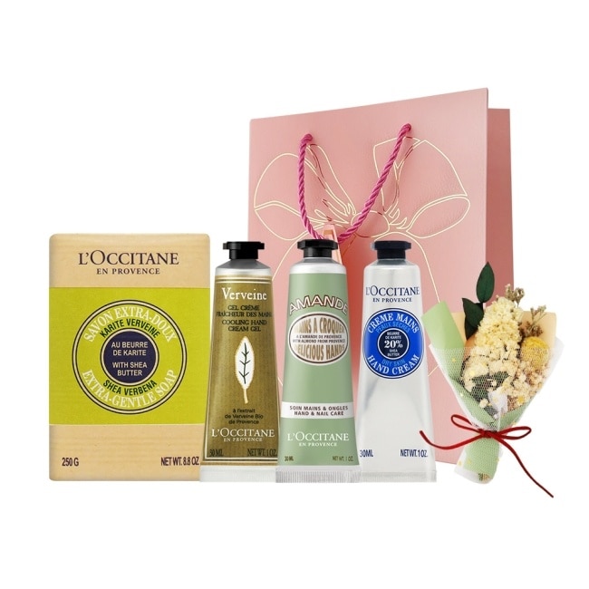 L’OCCITANE 歐舒丹 經典3入護手霜禮袋組[乳油木+杏仁+馬鞭草]送250g皂-國際航空版