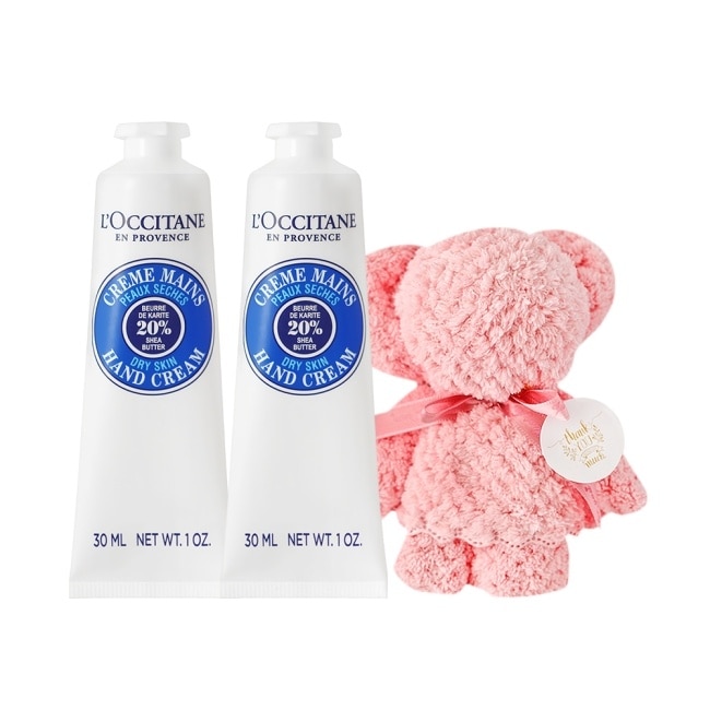 L’OCCITANE 歐舒丹 經典2入護手霜送小熊毛巾-乳油木30ml+乳油木30ml-國際航空版