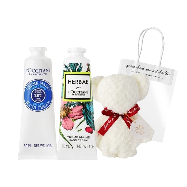L’OCCITANE 歐舒丹 經典2入護手霜送小熊毛巾-乳油木30ml+原野之心30ml-國際航空版
