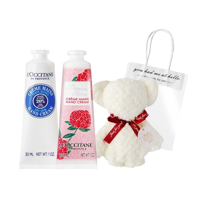 L’OCCITANE 歐舒丹 經典2入護手霜送小熊毛巾-乳油木+牡丹