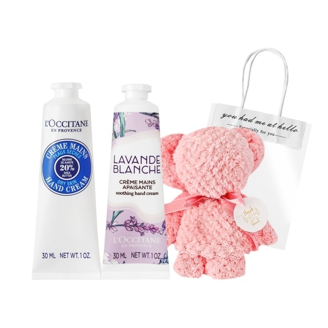 L’OCCITANE 歐舒丹 經典2入護手霜送小熊毛巾-乳油木30ml+白薰衣草30ml-國際航空版