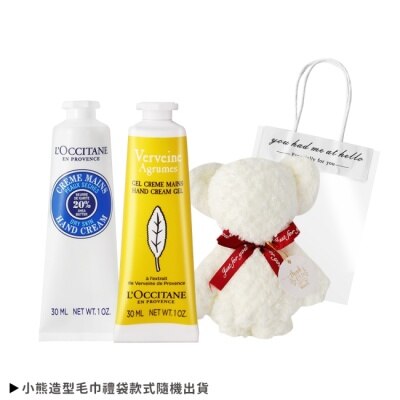 L OCCITANE L’OCCITANE 歐舒丹 經典2入護手霜送小熊毛巾-乳油木30ml+果漾馬鞭草30ml-國際航空版