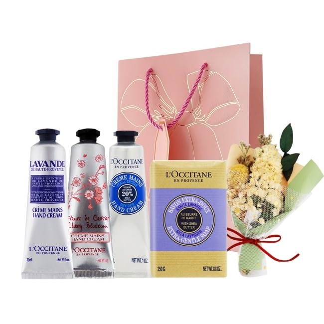 L’OCCITANE 歐舒丹 經典3入護手霜禮袋組[乳油木+薰衣草+櫻花30mlx3]送250g皂-國際航空版