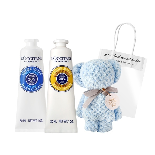 L’OCCITANE 歐舒丹 經典2入護手霜30ML送小熊毛巾-乳油木30ml+香草30ml-國際航空版