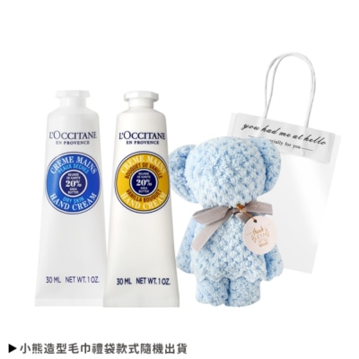 L OCCITANE L’OCCITANE 歐舒丹 經典2入護手霜30ML送小熊毛巾-乳油木30ml+香草30ml-國際航空版