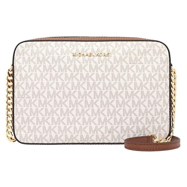 Michael Kors JET SET滿版方形斜背包(米白)
