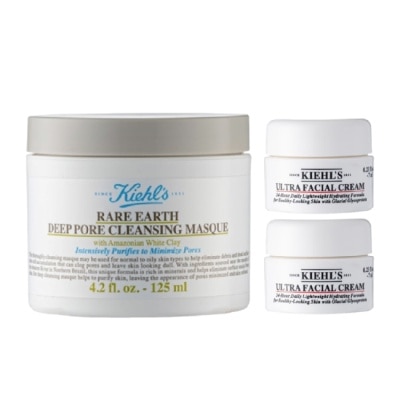 KIEHL S 【Kiehl’s 契爾氏】白泥淨緻毛孔面膜125ml+冰河醣保濕霜7mlx2 國際航空版